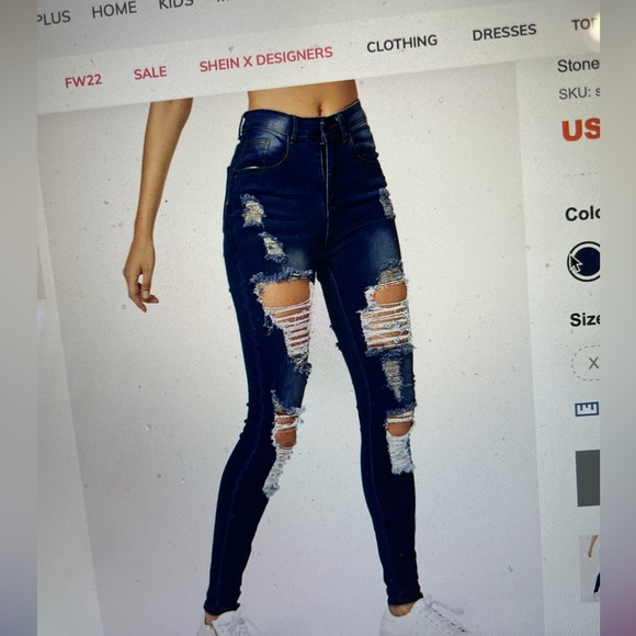 Stone wash distressed skinny jeans new never worn - shein size 6, dark wash - Picture 1 of 4